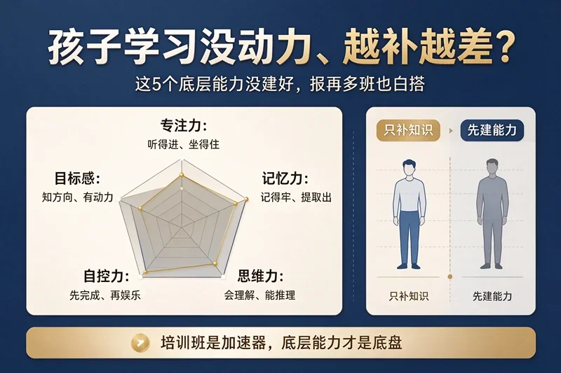 孩子学习没动力、越补越差？这5个底层能力没建好，报再多班也白搭