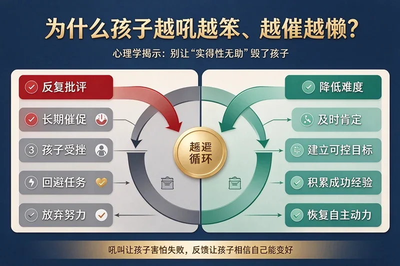 为什么孩子越吼越笨、越催越懒？心理学揭示：别让“习得性无助”毁了孩子